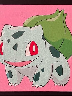 Hand Painted Bulbasaur Wall Art - Pink & Green